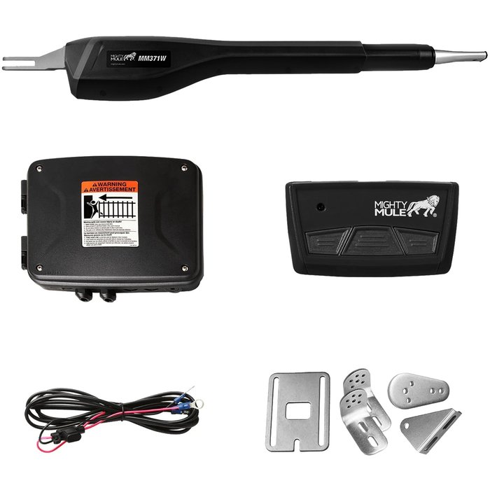 Mighty Mule MM371W smart and solar-ready automatic gate opener for medium-duty swing gates.