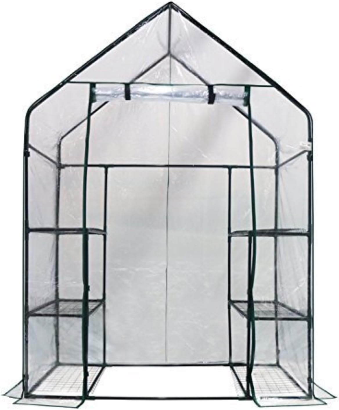 Homewell walk-in greenhouse kit with tiered shelving. Image source: Amazon.