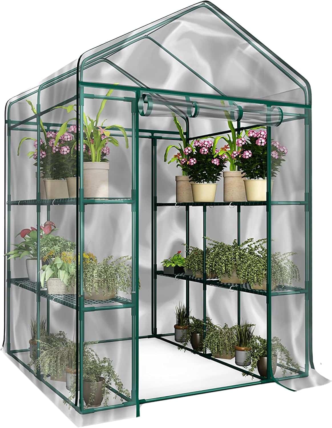 Pure Garden walk-in greenhouse with eight shelves. Image source: Amazon.
